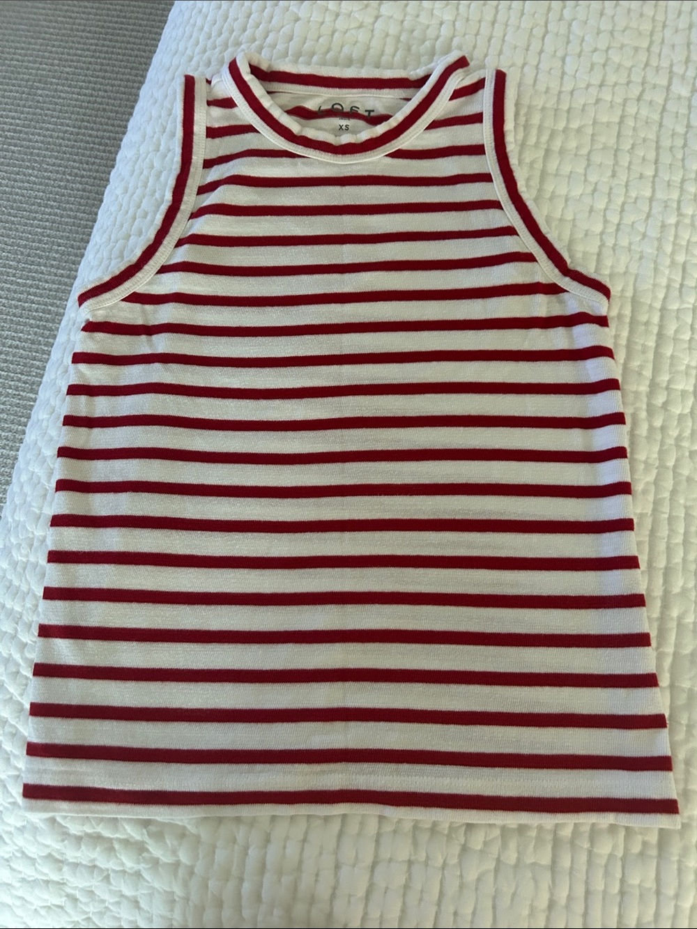 LOFT Red & White Striped Sleeveless Tank